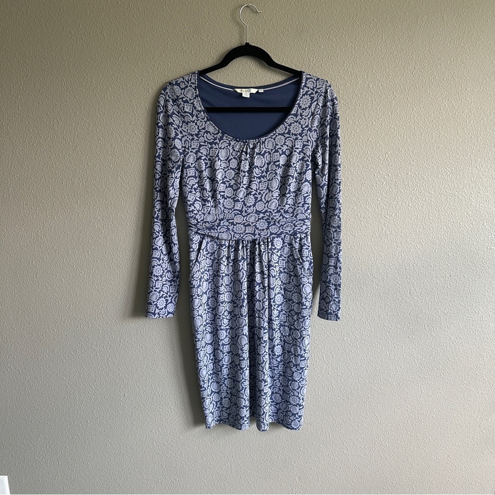 Biden Blue Patterned Jersey Knit Long Sleeve Dress 4